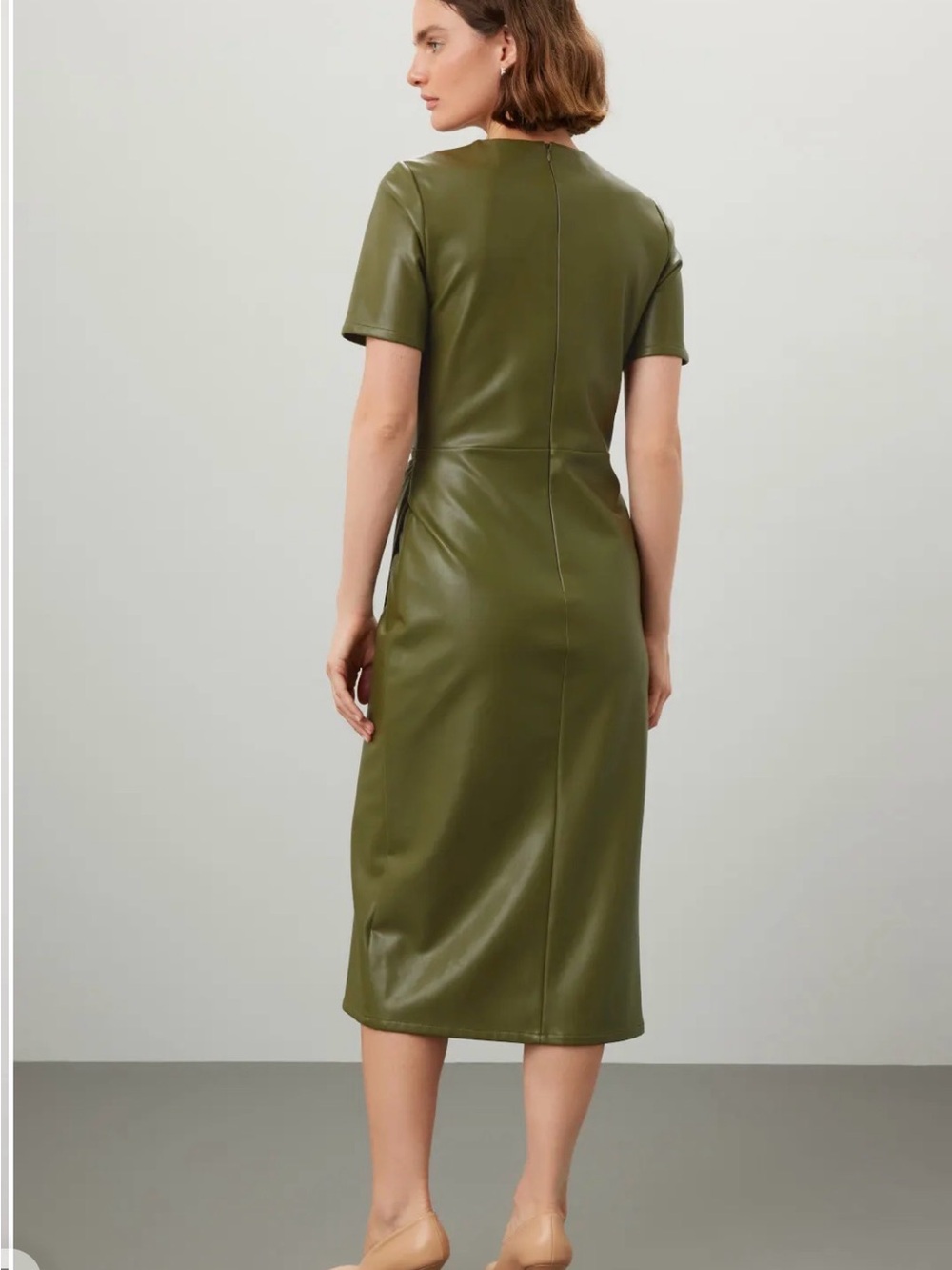 Shoshanna Olive Green Faux Leather Midi Dress